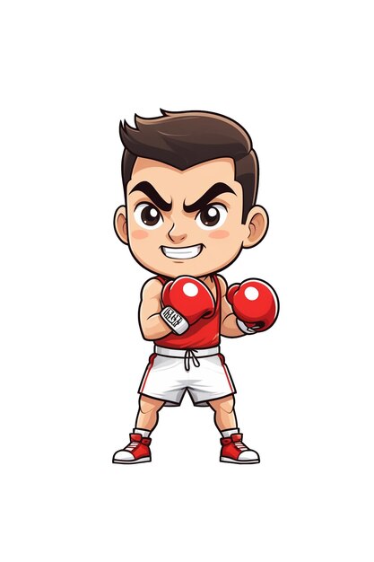 PSD illustration sport de style dessin animé d'un mignon homme en boxe