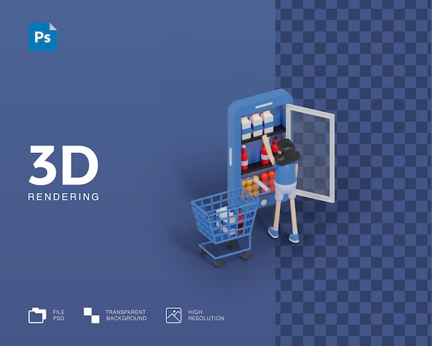 PSD illustration de supermarché en ligne 3d