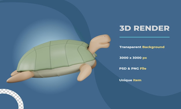 PSD illustration de tortue 3d avec fond transparent
