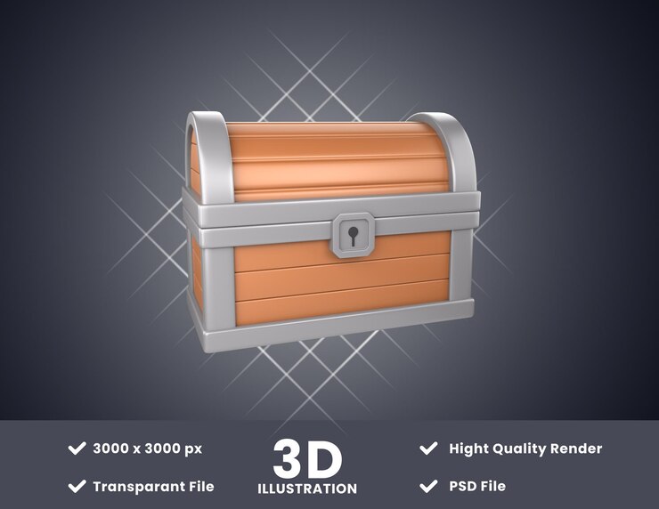 PSD l'illustration treasure box 3d convient aux concepts dans les projets de conception ou les présentations, etc.