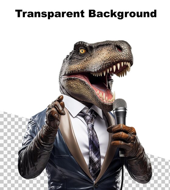 PSD une illustration d'un tyrannosaurus rex portant un costume et une cravate et chantant une chanson