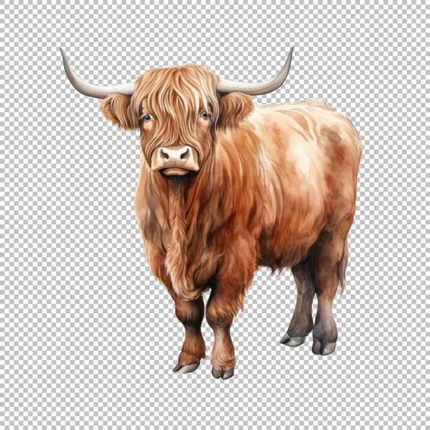 PSD illustration d'une vache des highlands à l'aquarelle sur un fond transparent