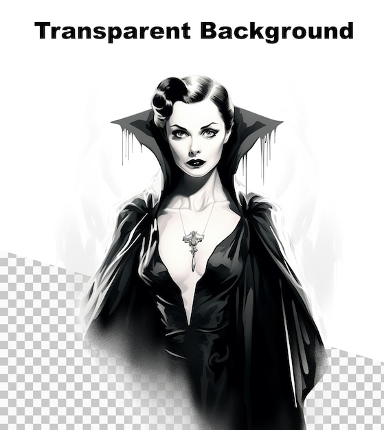 PSD une illustration d'un vampire dans le style des années 30 sur un fond transparent