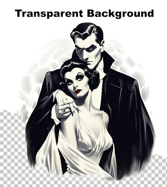 PSD une illustration d'un vampire dans le style des années 30 sur un fond transparent