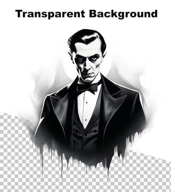 PSD une illustration d'un vampire dans le style des années 30 sur un fond transparent