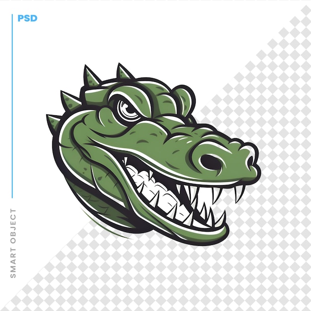 PSD illustration vectorielle de mascotte de tête de crocodile vert isolé sur fond blanc