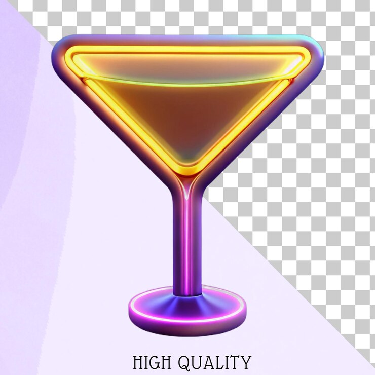PSD illustration de verre de martini au néon 3d
