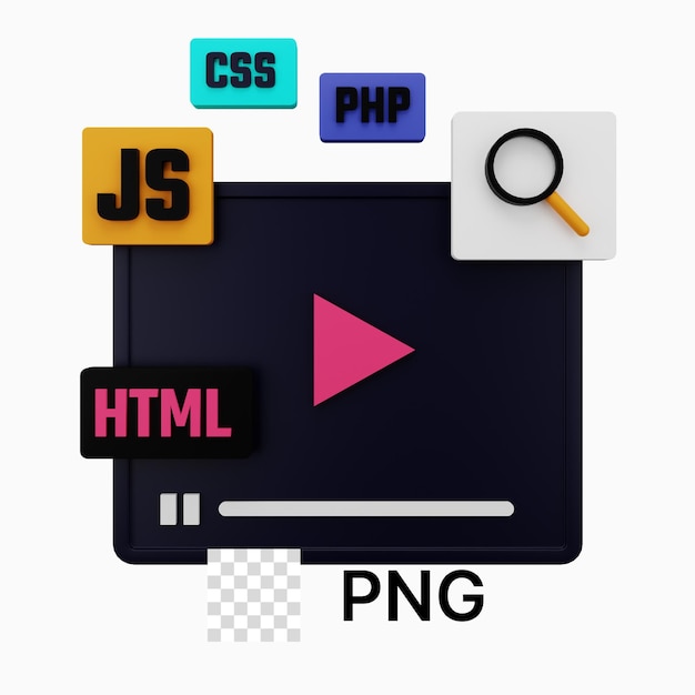 PSD illustration vidéo du didacticiel de programmation web 3d