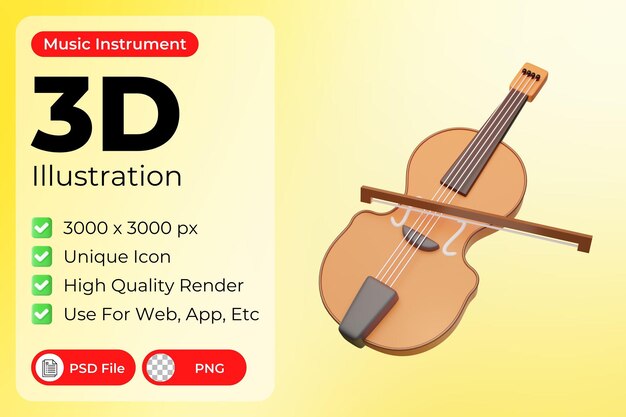 PSD illustration de violoncelle 3d