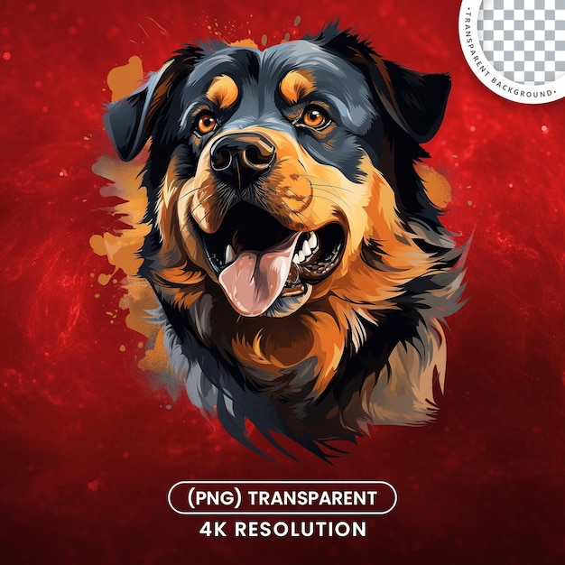 PSD illustration de visage de chien rottweiler en colère sur fond transparent