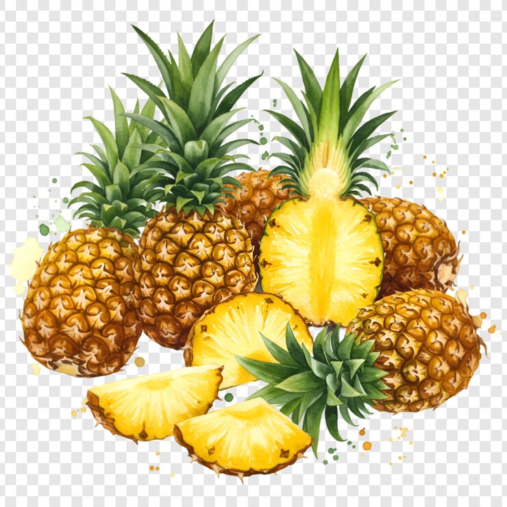 PSD une illustration vivante à l'aquarelle d'ananas frais et de tranches