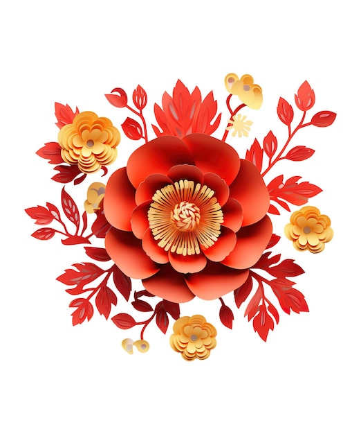 Illustration von Papierblume mit chinesischem Ornament ai generiert