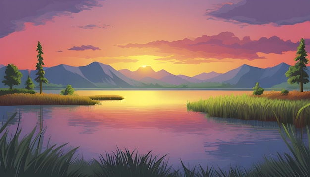 Illustration von see- und berglandschaft