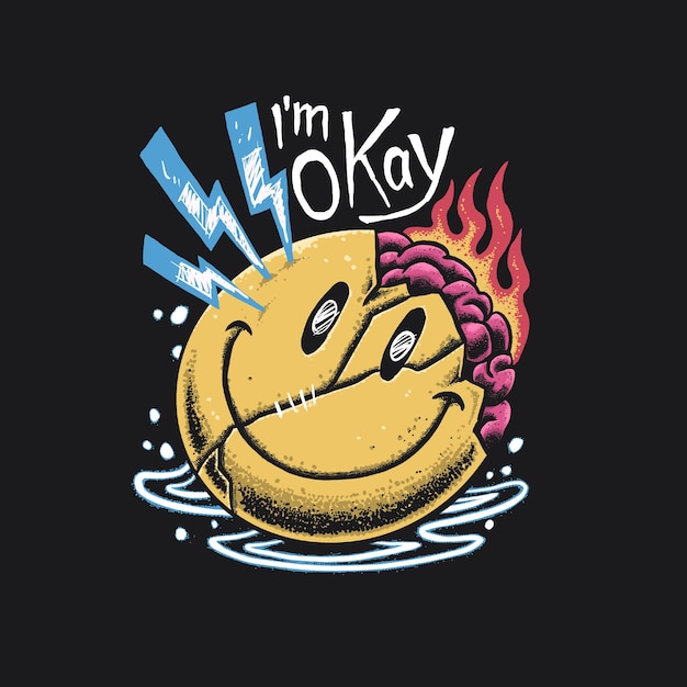 Illustration von Smiley mit Crack und Feuer