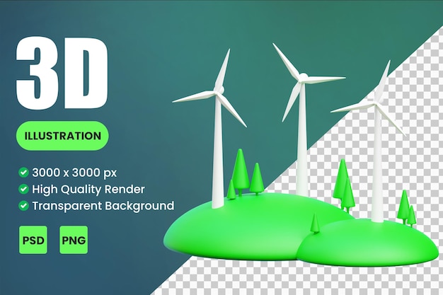 Illustrationen von 3D-Symbolen für Windmühlen