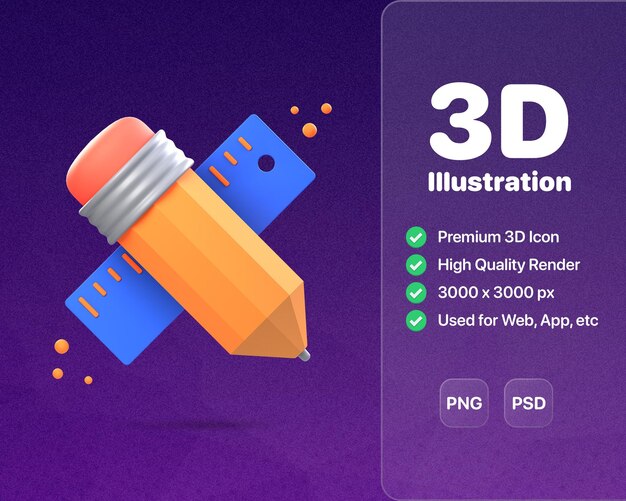 Les Illustrations 3d à La Règle Et Au Crayon Rendent Les Outils Essentiels Pour Des Mesures Précises