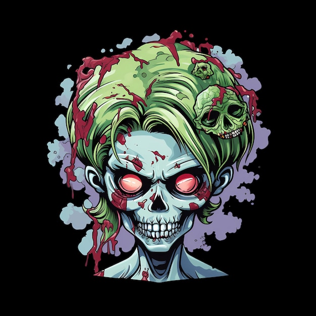 PSD illustrations d'art de fille zombie pour autocollants, affiche de conception de t-shirt, etc.