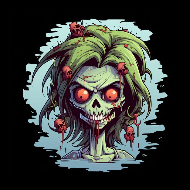 PSD illustrations d'art de fille zombie pour autocollants, affiche de conception de t-shirt, etc.