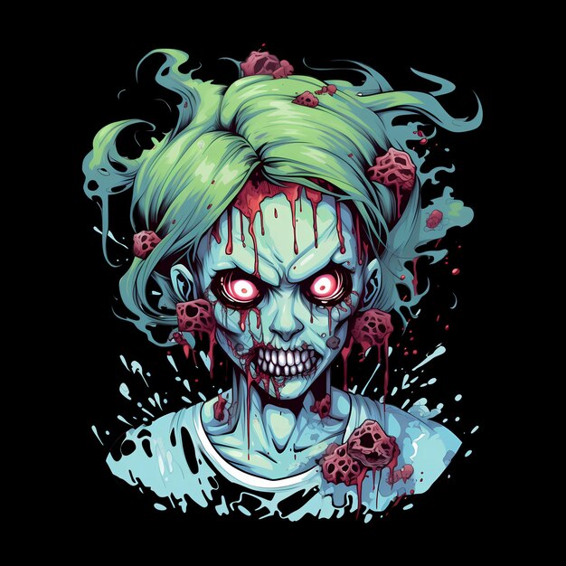 PSD illustrations d'art de fille zombie pour autocollants, affiche de conception de t-shirt, etc.