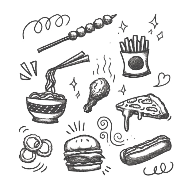 Illustrations dessinées à la main de fast-food