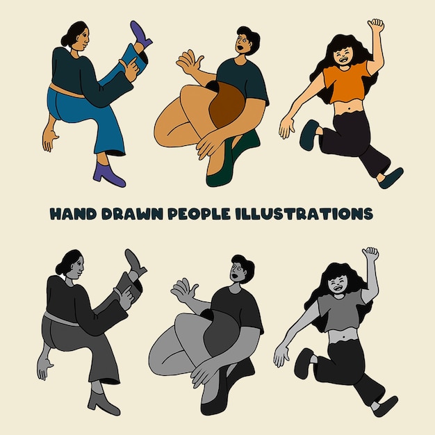 Illustrations dessinées à la main de visages avec des expressions