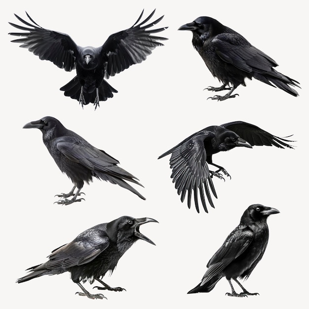 Des illustrations détaillées de l'oiseau corbeau