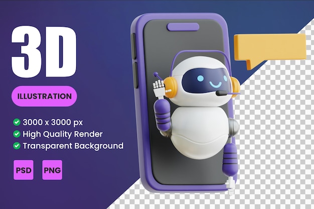 PSD illustrations d'icônes 3d de chatbot ia