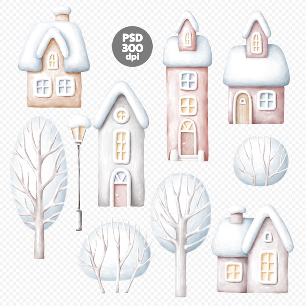 Illustrations De Maisons Et D'arbres D'hiver