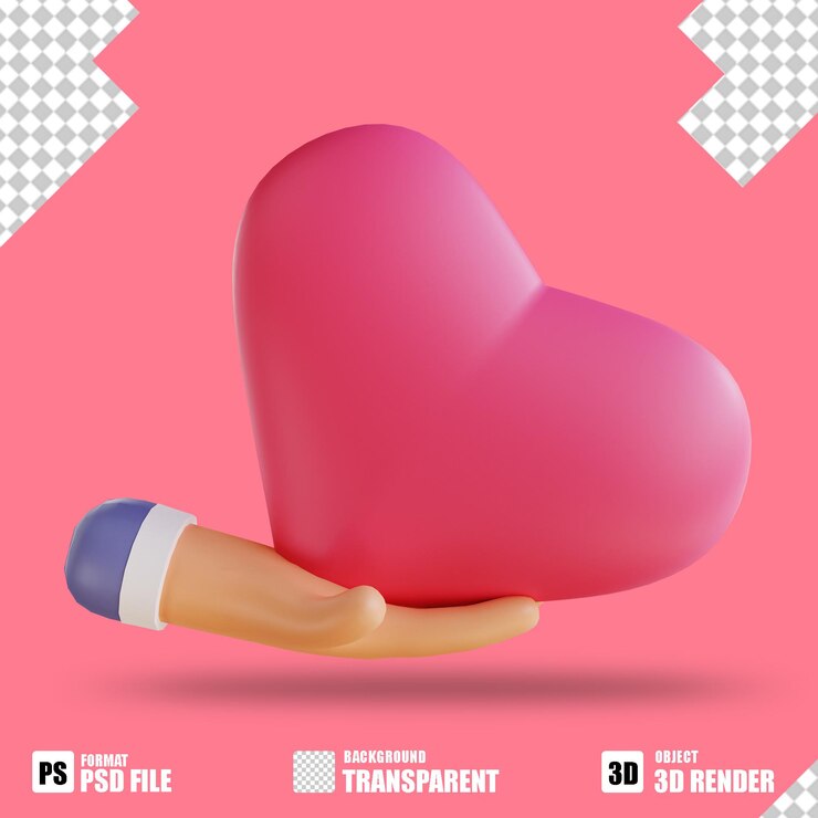 PSD illustrazione 3d amore e mano 5 adatta per san valentino