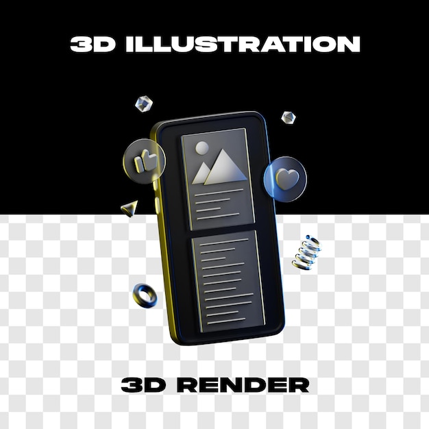 illustrazione 3d Applicazione mobile rendering 3d icona 3d ad alta risoluzione con sfondo trasparente