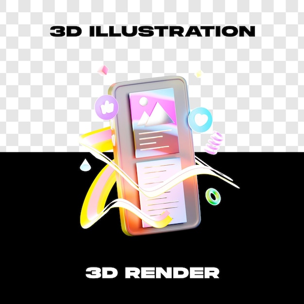 illustrazione 3d Applicazione mobile rendering 3d icona 3d ad alta risoluzione con sfondo trasparente