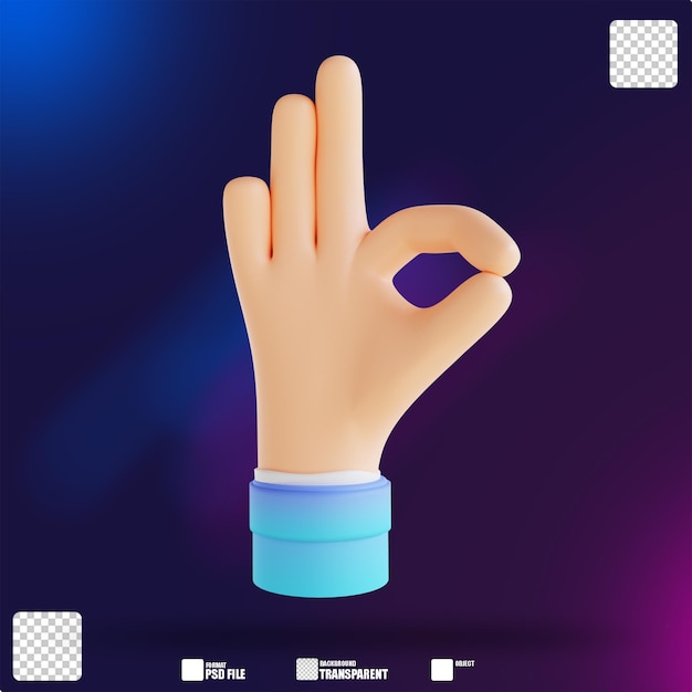 Illustrazione 3D che mostra i gesti delle mani ok