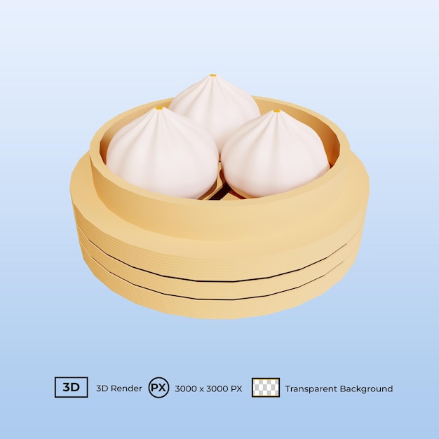 Illustrazione 3D Cibo cinese Bao Zi Uovo Salato