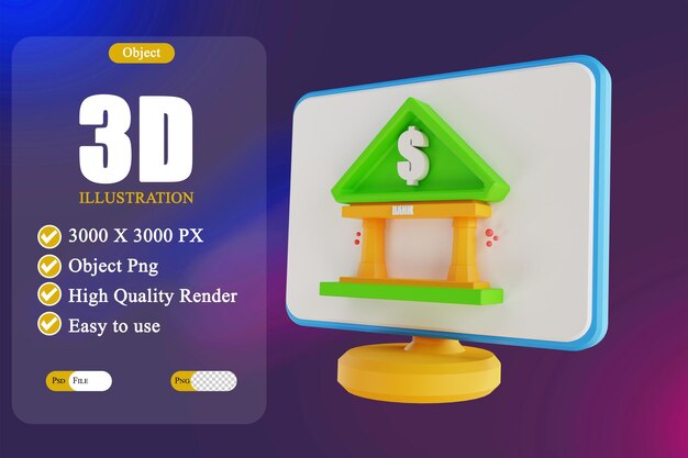 Illustrazione 3D computer e servizi bancari a basso numero di poli 2