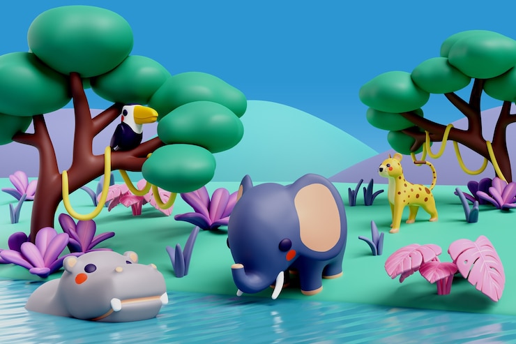 PSD illustrazione 3d con animali