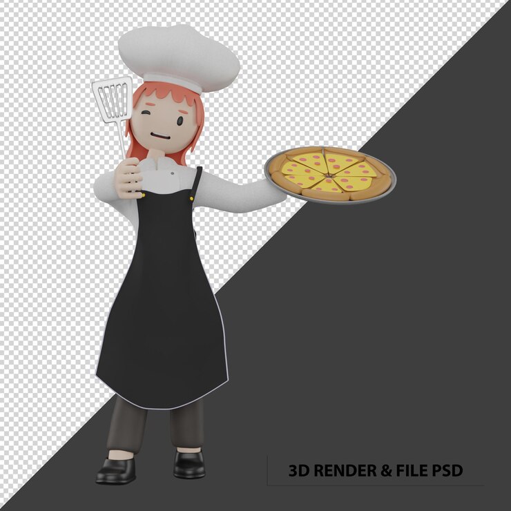 PSD illustrazione 3d con il carattere del menu del ristorante dello chef