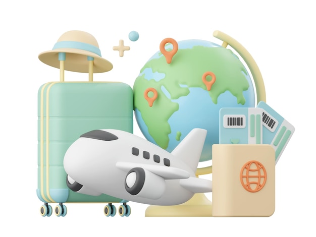 Illustrazione 3D degli elementi essenziali del viaggio