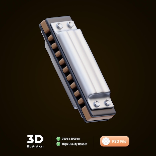 Illustrazione 3D degli strumenti musicali armonica