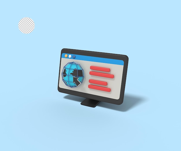 illustrazione 3d del browser utente sul computer