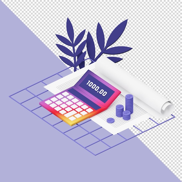 Illustrazione 3d del calcolatore per landing page o social media