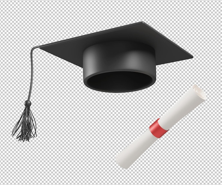 PSD illustrazione 3d del cappello della toga di graduazione