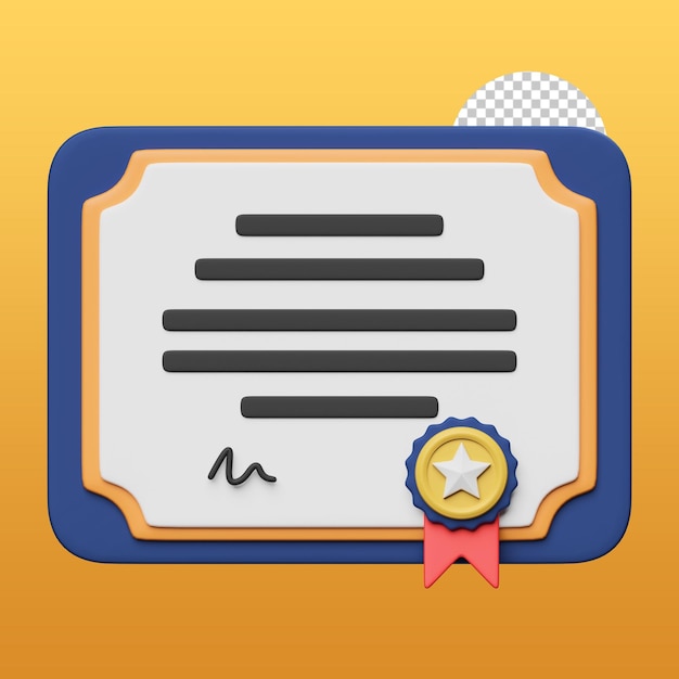 Illustrazione 3D del certificato