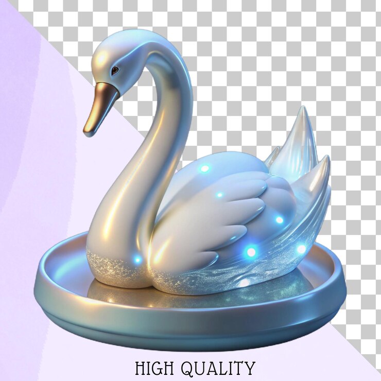 PSD illustrazione 3d del cigno con luci blu e luccichi dorati rendering di alta qualità