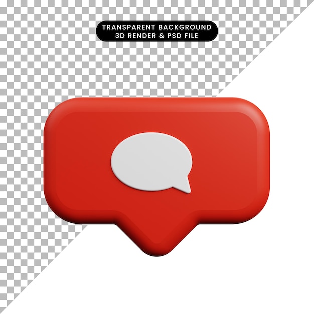 Illustrazione 3d del commento sull'icona del concetto di notifica dei social media