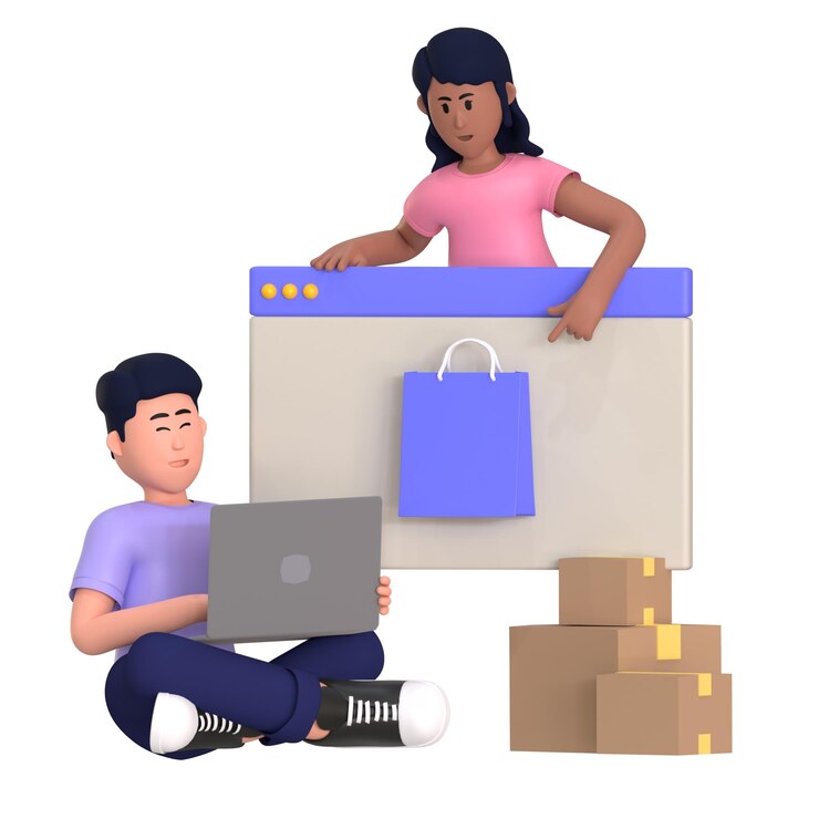 PSD illustrazione 3d del commercio dello shopping online