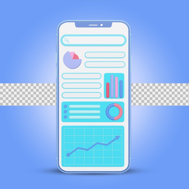 illustrazione 3d del concetto del grafico di analisi dello smartphone