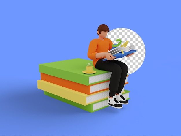 Illustrazione 3d del concetto di amante del libro