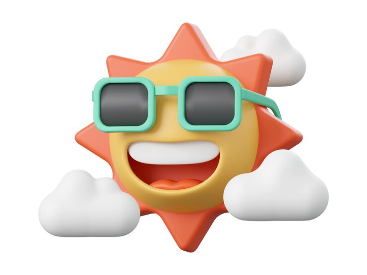 Illustrazione 3D del concetto estivo Sole sorridente con gli occhiali da sole