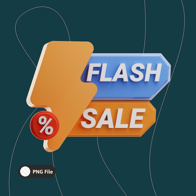 Illustrazione 3D del distintivo di vendita flash