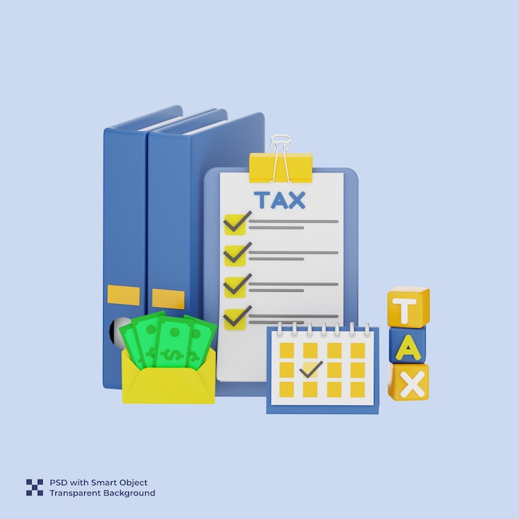PSD illustrazione 3d del document tax day